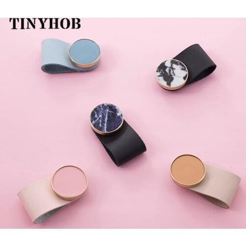 Leather+Natural Stone+Brass Cabinet Knob and Handle Nordic Style Childrens Cabinet Handle Drawer Pull Furniture Handle
