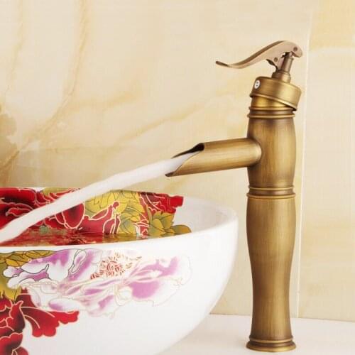 Bronze Color Brass Material Deck Mounted Cold & Hot Water of 2 Models Short and Tall Basin Faucet
