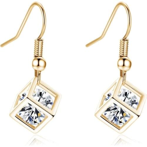 Square Pendant Earrings Shiny AAA Zircon Earrings Womens Creative Earrings Classic Engagement Jewelry Valentines Day Gift