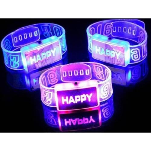 Happy Word Flashing Wristband Glow Bangles Bands Jelly Bracelets 80s 80s Fancy Dress Kids Party Light Toy Gift LED Armband