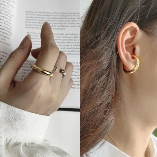 Minimalist Authentic S925 Sterling Silver FINE Jewelry WHITE/GOLD Glossy Rounded ring adjust Double-USE TLJ679