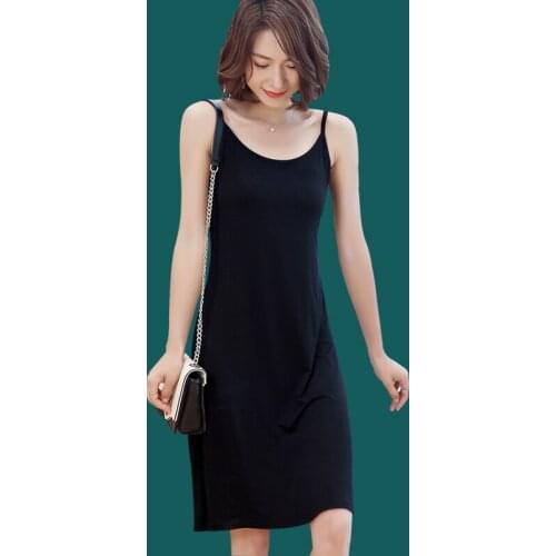 Fashion High Quality Womens Dress Summer 2021 Modal Cotton Spaghetti Strap Long Dress Very Soft High Elasticity Plus Size M-3XL