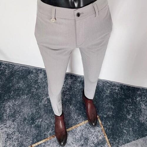 2021 Fashion Men Business Dress Pants Office Social Wedding Streetwear Casual Suit Pants Slim Fit Trousers Costume Homme 28-36