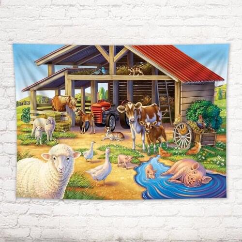 Rustic Farm Barn Animal Tapestry Wall Hanging Wall Tapestry Blanket Farmhouse Decor Window Tapestry Headboard Tablecloth Covers