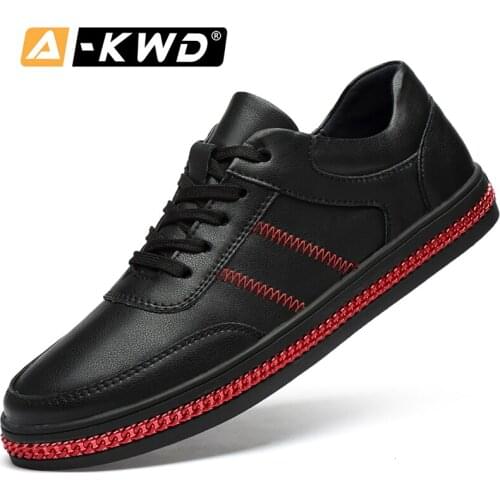 New Fashion Black White Men Shoe Chaussure Homme Sport Light Mens Leather Shoes Lace-up Mens Shoes Casual Leather Sneakers Male