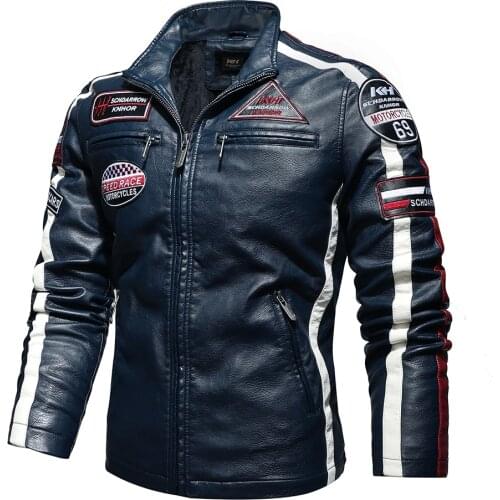 New Motorcycle Jacket For Men In Autumn/Winter 2021 Fashion Casual Leather Embroidered Aviator Jacket In Winter Velvet Pu Jacke