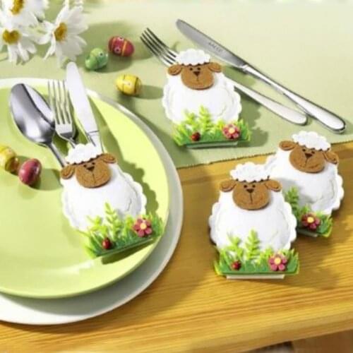 4PCS Easter Decor Sheep Knife Fork Bags Easter Flowers Pouch Pocket Knife Fork Holder Bags Tableware Decorations Party Ornament