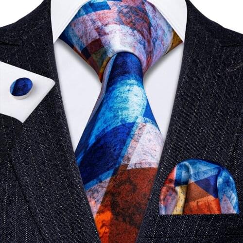 Blue Floral Print Tie Set 100% Silk Tie for Men Business Gift Box Party Necktie Handkerchief Barry.wang Fashion Designer LS-5280
