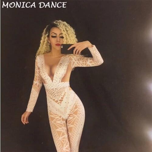 Sexy White Black Jumpsuit Costume One-piece Nightclub Dance Group Dance Outfit Party Wear Singer Stage Performance Clothing
