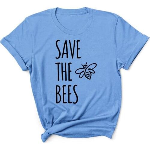 Save The Bees Printed Women T Shirts Cute Animal Graphic T-shirts Oversized Cotton Tops Girls Clothes Help More Bees Tshirt Drop