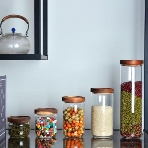 Acacia Wood Lid Glass Canister Nuts Glass Storage Tank Coffee Beans Tea Tea Storage Tank Factory Direct