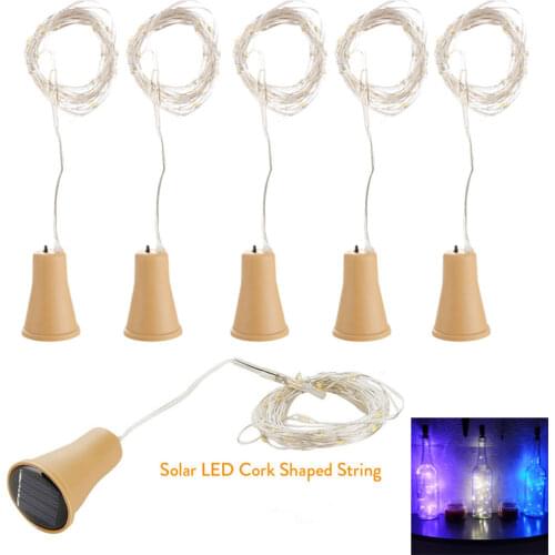 5Pcs 1M 1.5M 2M Solar Cork Shaped LED String Light Copper Wire String Holiday Outdoor Fairy Lights For Party Wedding Decoration