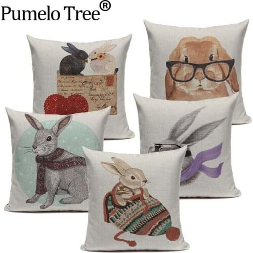 Vintage Cotton Vintage Cartoon Animal Moon Rabbit Swan Fish cushion cover 45Cmx45Cm Square Houseware Home Decor 3D Pillow Throw