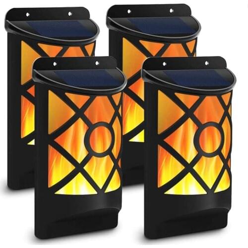 Waterproof Flickering Solar Flame Lights Dark Sensor Auto On/Off 66 LED Lamp Solar Powered Wall Mounted Design for Patio Yard