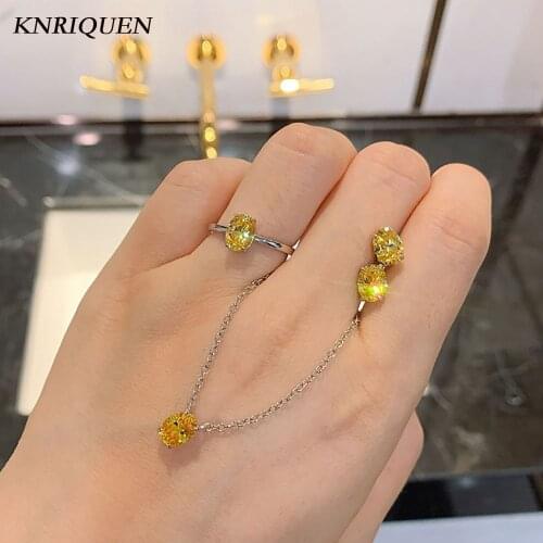 Womens Silver 925 Wedding Jewelry Set Vintage 6*8mm Simulated Topaz Gemstone Stud Earrings Ring Pendant Necklace for Girlfriend