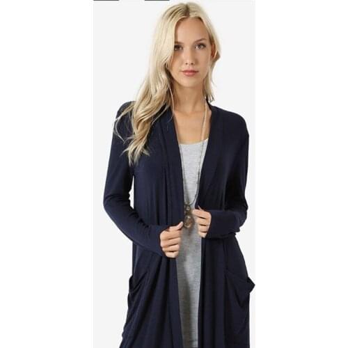 2019 New Autumn Women Sweater Cardigans Long Sleeve Fashion Open Stitch Solid Color Long Pockets Casual Loose