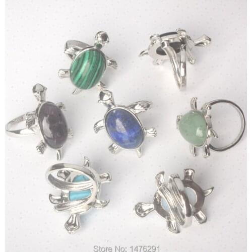 Cute Mix-Crystal Stone Resizable Opalite Amethysts Quartz Clear Crystal Onyx Malachite Lapis Turquoises Sea Turtle Ring 1PCS
