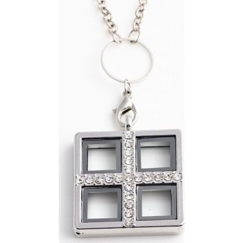 10pcs/lot 4 Color Wholesale New Design Square Window Crystal Floating Charm Locket For Women Free Chain