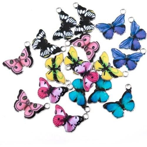 10PCS Butterfly Pendants Colourful Enamel Butterfly Charm Small Animal Findings DIY Bracelet Earring Jewellery Supplies