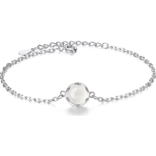 100% 925 sterling silver fashion white chalcedony stone bracelets for women jewelry birthday gift wholeslae drop shipping