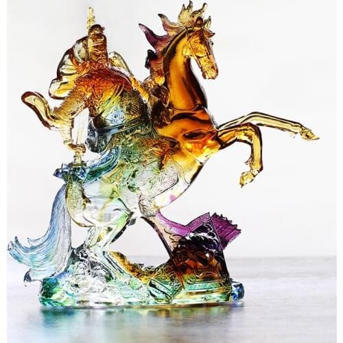 18CM High Quality Color glazed Statue Wealth Lucky Riding Horse Guan Gong Home Decoration Feng Shui Fortune Town Home Decoration