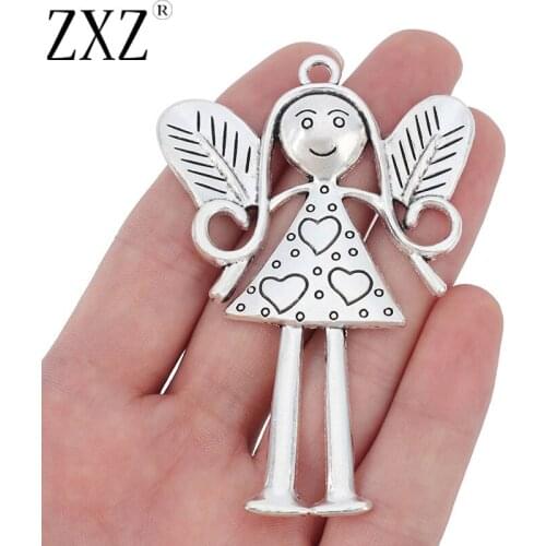 ZXZ 2pcs Large Angel Girl Fairy Charms Pendants for Necklace Jewelry Making Findings 80x54mm