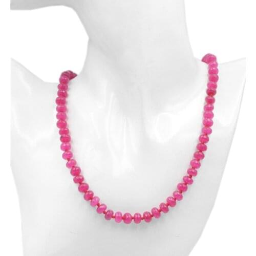 2019 Charming Women Necklace 5x8mm Natural Stone Beads Rose Red Jades Chalcedony Necklaces Chain Fashion Choker Jewelry 18" A774