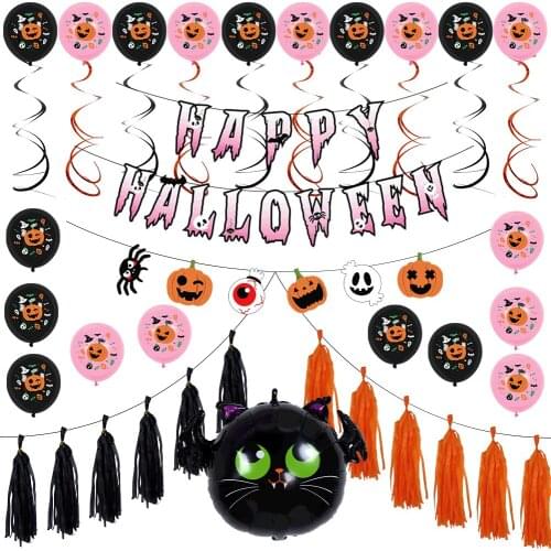 2021 Halloween Decorations For Home Bat Pumpkin Foil Balloons Paper Garland Bat Ghost Sign Props Halloween Party Supplies