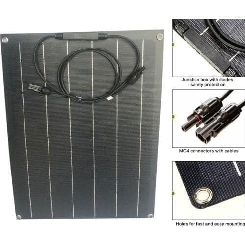 30W 12V Solar Panel semi flexible etfe cell Monocrystalline silicon Solar Panel with Car Charger for Camping Emergency Light