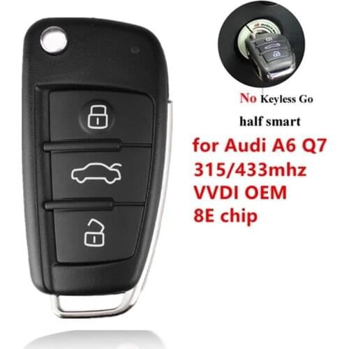 Car Semi Keyless Remote Key 3 Buttons 315Mhz 433Mhz with 8E Chip for Audi A6 Q7 Intelligent Smart Remote Key