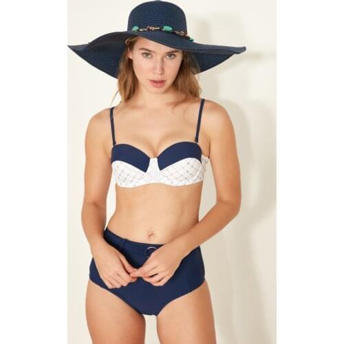 C & City Rises Waist Strapless Lined Bikini Suit 3100 Navy Blue