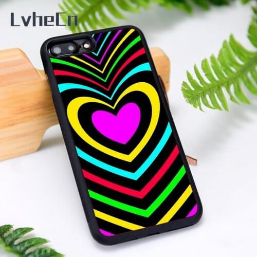 LvheCn Silicone Rubber Phone Case Cover for iPhone 6 6S 7 8 Plus X XS XR 11 12 Mini Pro Max Rainbow Heart