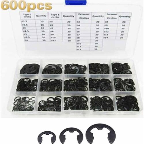 Black Steel E Type Clip Circlip Retaining Ring Split Washer Snap Collar for Shaft Fastener 600pcs/box