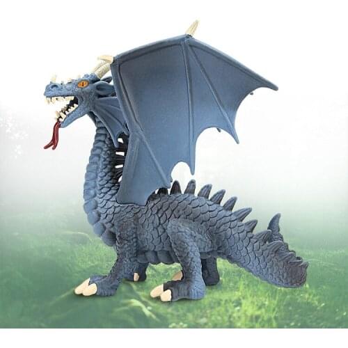 Simulated Animal Fire-breathing Blue Dragon Model Flying Dinosaur Toys Gift for Boys and Girls