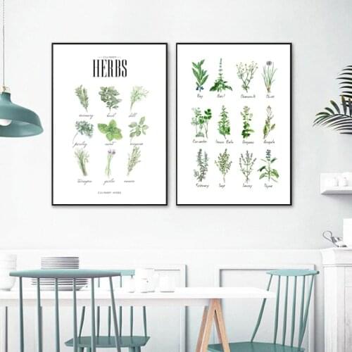 Culinary Herbs Prints Vegetable Botanical Poster Kitchen Decor , Spices Herbs Guide Wall Art Pictures Canvas Painting Decoration