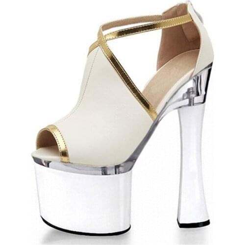 Wholesale summer 2018 fashion high heels metal decoration thin heels peep-toe heels sandals 18cm