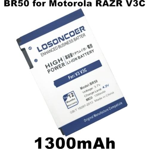 LOSONCOER BR50 BR 50 Mobile Phone Battery For Motorola RAZR V3Z V3T V3 V3c V3E V3m V3i V3IM PEBL U6 Prolife 300 500 Batteries