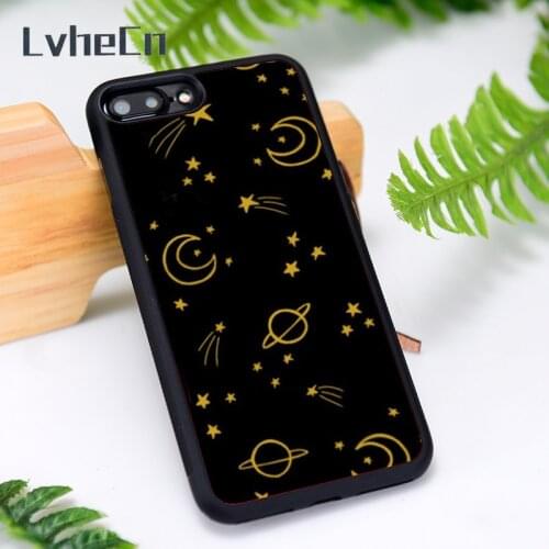 LvheCn Silicone Rubber Phone Case Cover for iPhone 6 6S 7 8 Plus X XS XR 11 12 Mini Pro Max Moon And Planets