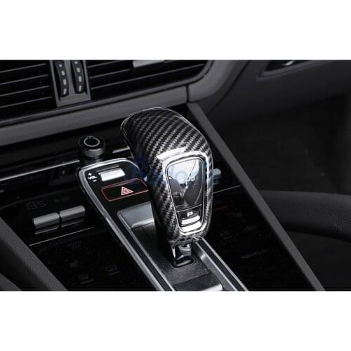Interior Blue Silver Carbon Fiber Gear Knob Cover Handle Shift Overlay Car Styling 2018 2019 For Porsche Cayenne Accessories