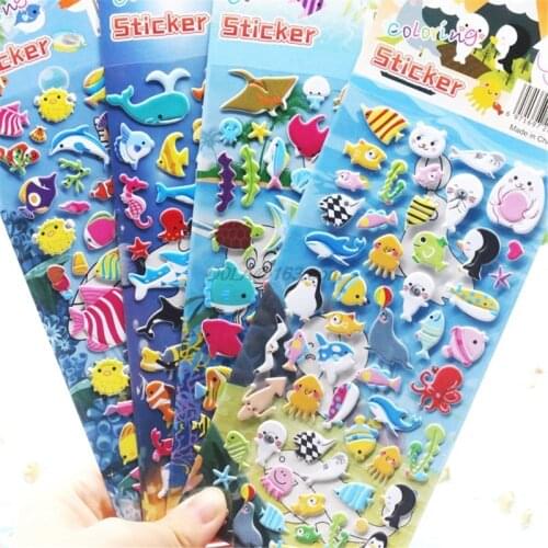 Kids Stickers 4 Sheets 3D Puffy Bulk Stickers for Girl Boy Birthday Gift Scrapbooking Teachers Animals Cartoon