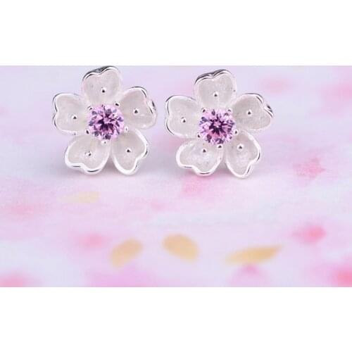 New Fashion Elegant Zircon Cherry Blossom Stud Earring for Women Small Fresh Jewelry