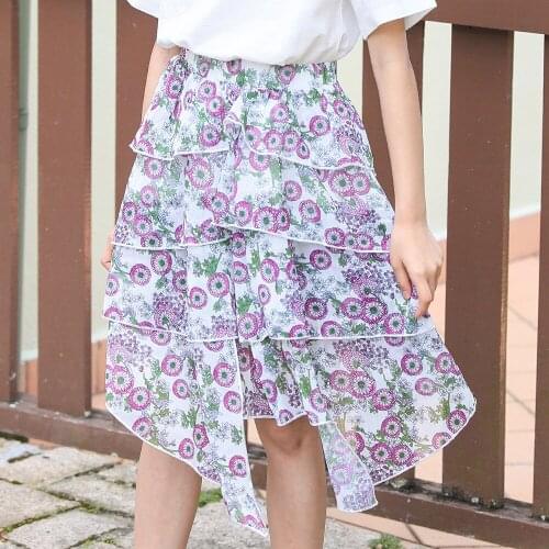 Baby Girls Floral Skirt 2021 Summer New Children Irregular Chiffon Cake Skirt Fashion Casual Wild Cute Princess Skirt 6-16Y