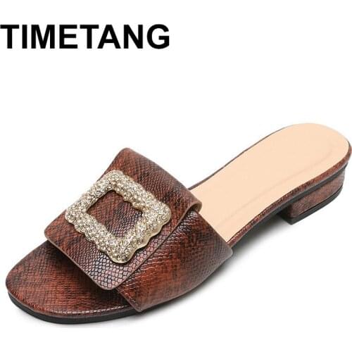 TIMETANGShoes Woman 2021 Low Big Size Slippers Flat Rivet Fabric Rubber Basic PU Scandals Rivet Low Shoes Big Size Ladies' Slipp