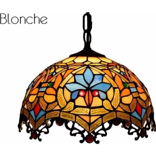Modern Vintage Pendant Lights Stained Glass Lamp Light Mediterranean Hanglamp for Kitchen Home Lighting Fixtures Luminaire Decor