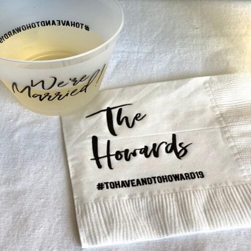 50pcs Custom Last Name Wedding Napkins, Rehearsal Dinner, Engagement Party, Design Bar Napkins, Personalised Wedding Napkins