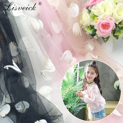 1yard/lot 135cm The swan Embroidered Mesh Tulle Fabric Soft Tulle Fabric Decoration DIY For Tutu Dress skirt Cloth Holiday