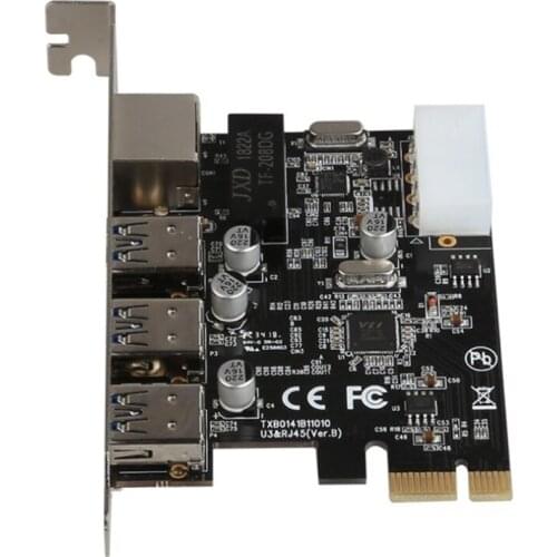 PCI-E to External 3 Ports USB 3.0 HUB + RJ-45 Gigabit Ethernet Network Card 1000Mbps PCI Express USB3.0 Controller Card