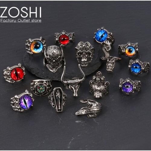 Vintage Gothic Narutos Sharingan Eye Ring Men Skull Lion Jesus Snake Ring for Women Adjustable Hippie Punk Jewelry Cosplay Gift