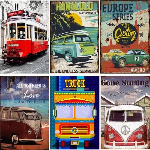Vintage Garage Bus Truck Train Tin Sign Retro Metal Plaques Wall Art Craft Home Decoration Pub Cafe Club Painting Iron Plates