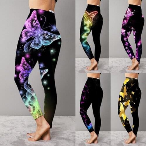 Women Pants Butterfly Print Hip Lift High Waist Stretchy Push Up Leggings Sexy Elastic Slim Workout Sports Running Yoga Pants